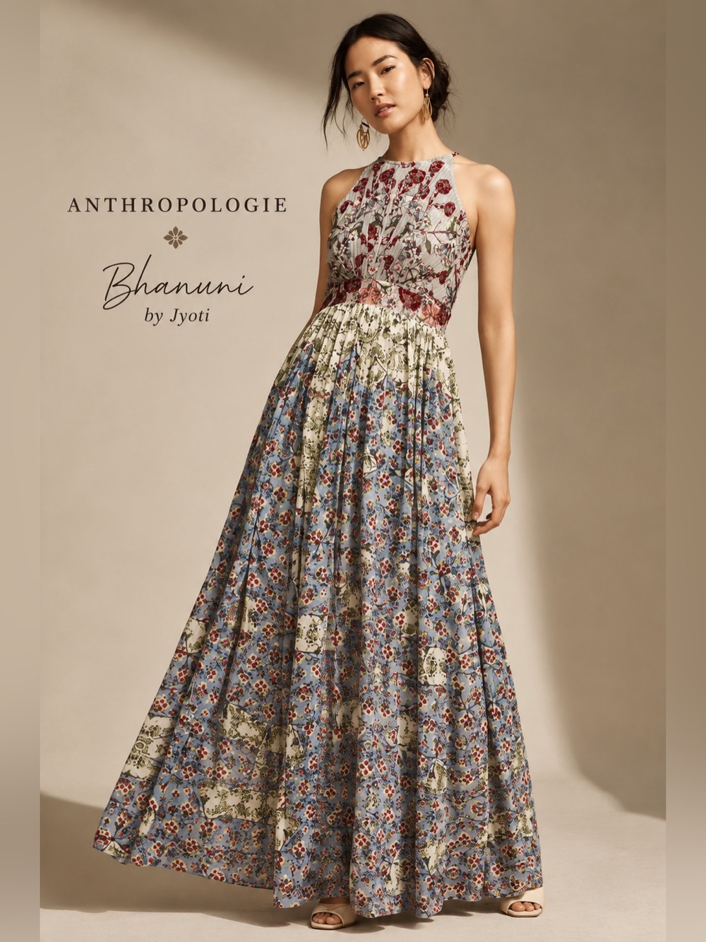 Anthropologie Bhanuni By Jyoti Adelise Beaded Maxi Dress Size 2 Floral Wedding
